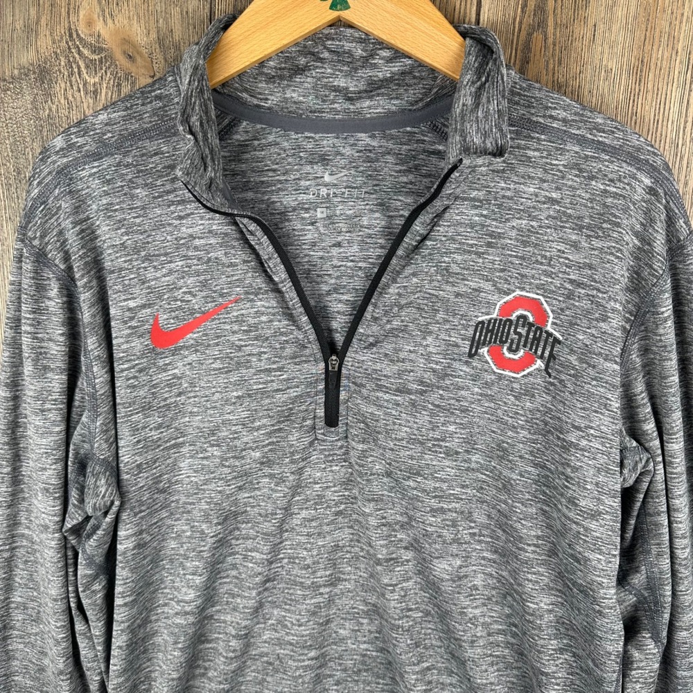 Nike Ohio State Buckeyes Dri-FIT Grey Heather Quarter Zip Pullover Mens Medium